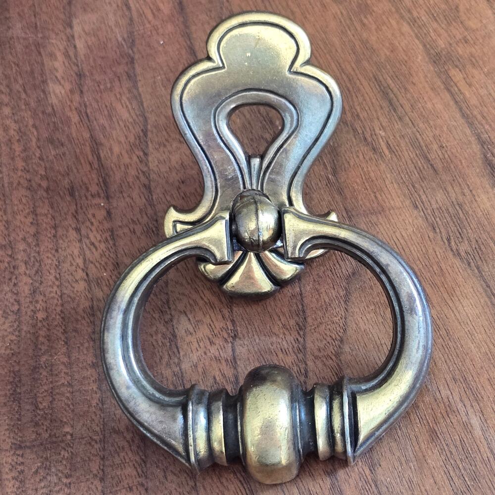 Vintage Amerock 8 Antique English Brass Drop Ring Drawer Pull Mid Century Modern